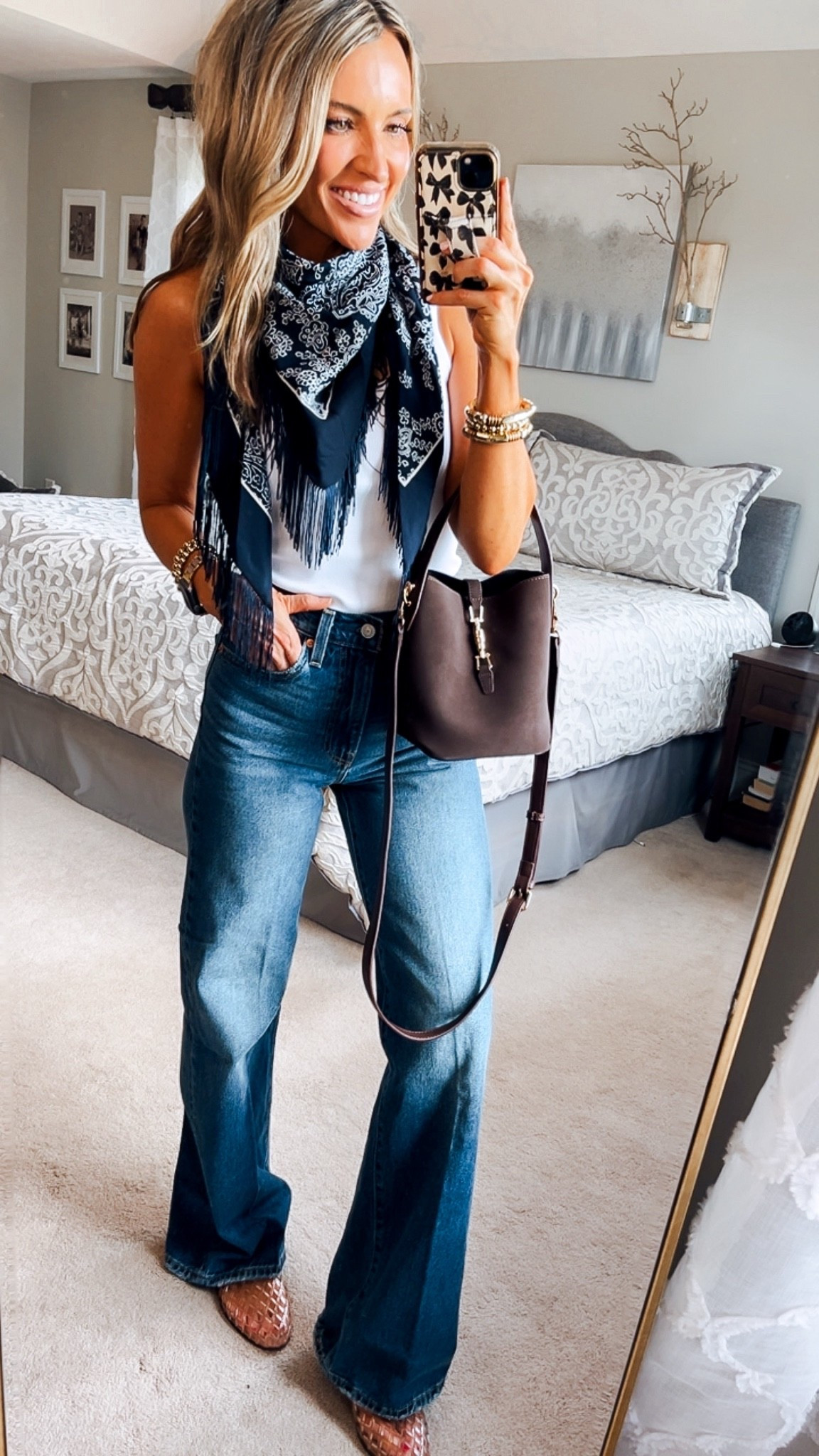 Outfit of the day! Love this fringe scarf! It looks so high end! Such an adorable early fall outfit 🍂 
Xs in tank, 24 in jeans

#LTKSeasonal #LTKootd #LTKmomlife