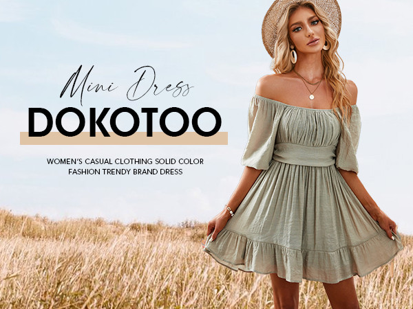 Dokotoo Womens Square Neck Dress Long Lantern Sleeve Tie Back Ruffle Elastic Waist A-Line Casual Min | Amazon (US)