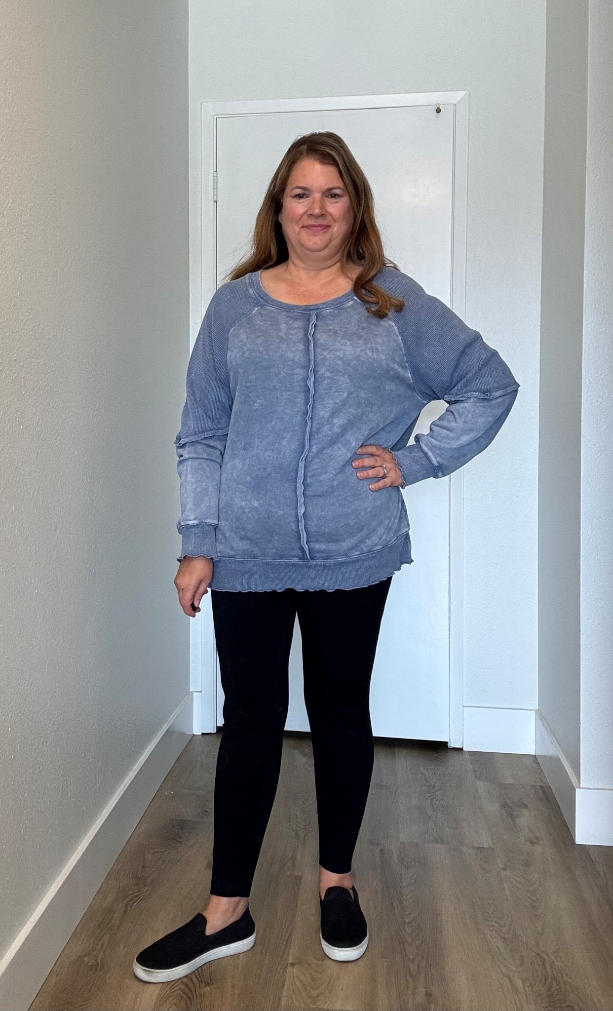 Blue she went sweatshirt from Amazon black leggings from Viconow and black shoes from Rothy’s

#LTKSpringSale #LTKActive
