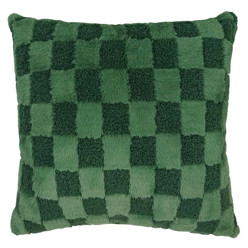 Green Check Plush Throw Pillow, 18" | At Home