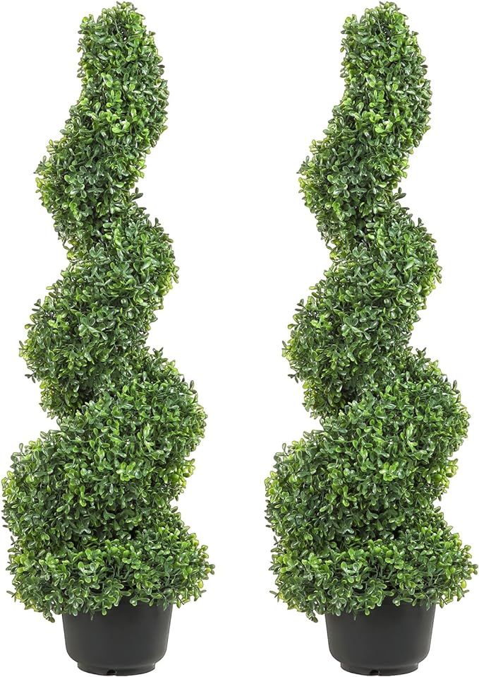 VEVOR Artificial Boxwood Spiral Topiary Trees, 4ft Tall (2 Pieces) Faux Plant Outdoor, All-Year G... | Amazon (US)