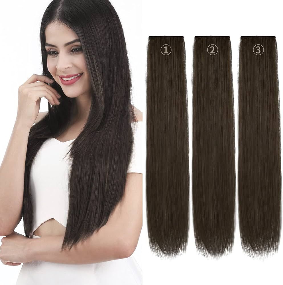 REECHO Thick Long Straight 3PCS Set Clip in on Hair Extensions for Women Girls (24 Inch (Pack of ... | Amazon (US)