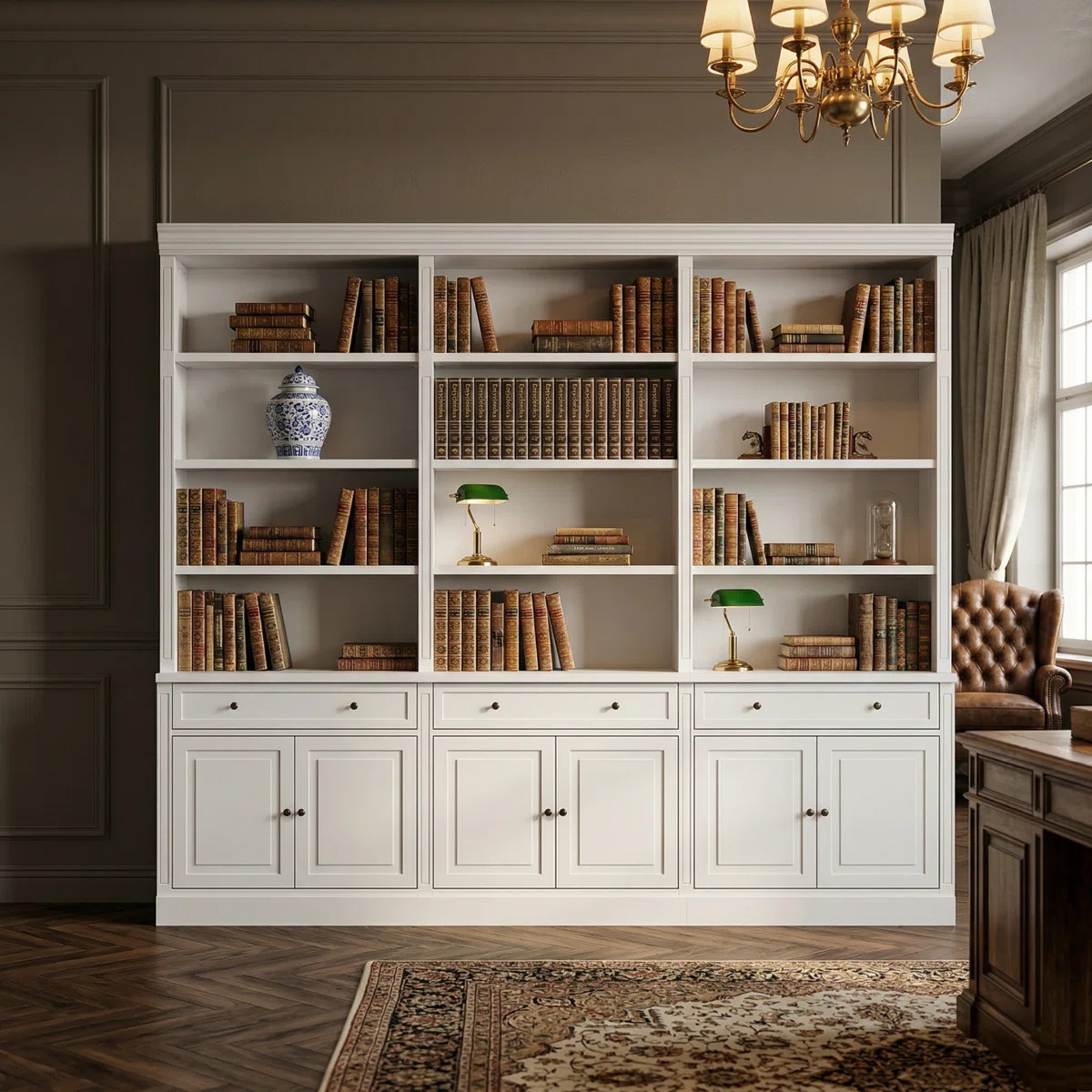 Elegant 2-Meter Large Capacity White Bookcase With Drawers And Doors | Wayfair North America