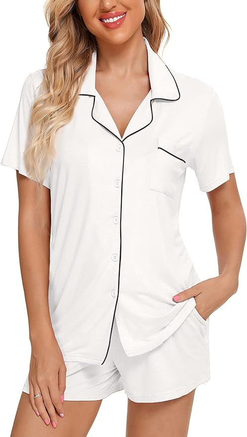 Senert Pajamas Set For Women Short Sleeve Sleepwear Soft Button Down Pjs Set Nightwear Lounge Set... | Amazon (US)