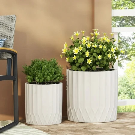Gilmanton Cast Stone Outdoor and Large Planter Set Antique White | Walmart (US)