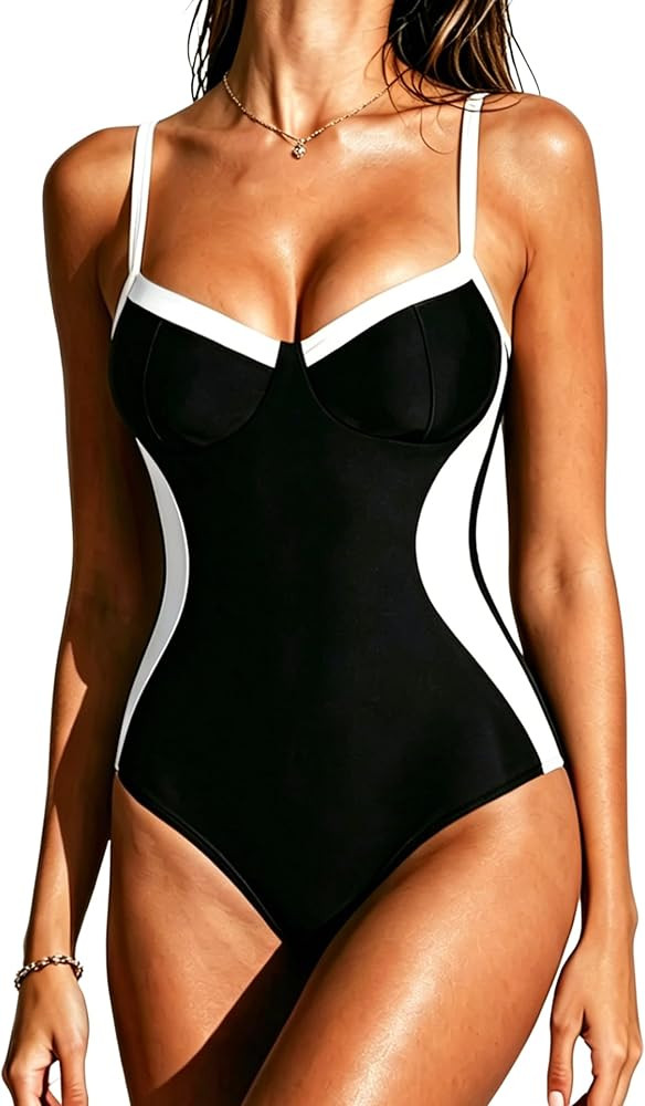 SUUKSESS Womens Tummy Control One Piece Swimsuit Sexy Crisscross Back Bathing Suit | Amazon (US)