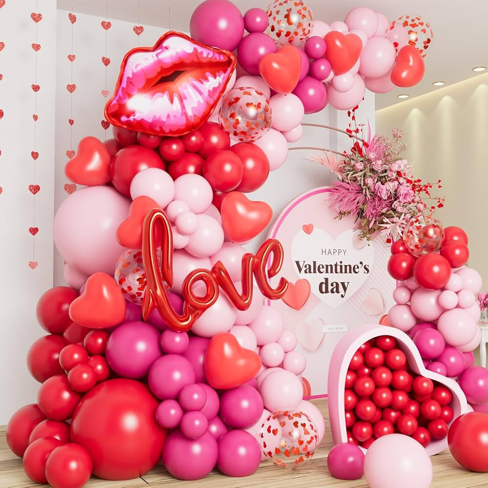 DBKL 138pcs Valentine's Day Balloon Garland Arch Kit with Red Pink Balloons Retro Pink Red Balloo... | Amazon (US)