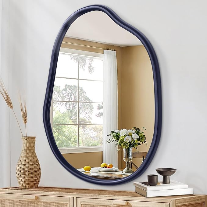 Irregular Wall Mirror, Asymmetrical Mirror for Wall, Modern Wood Frame Unique Vanity Mirror,Shape... | Amazon (US)