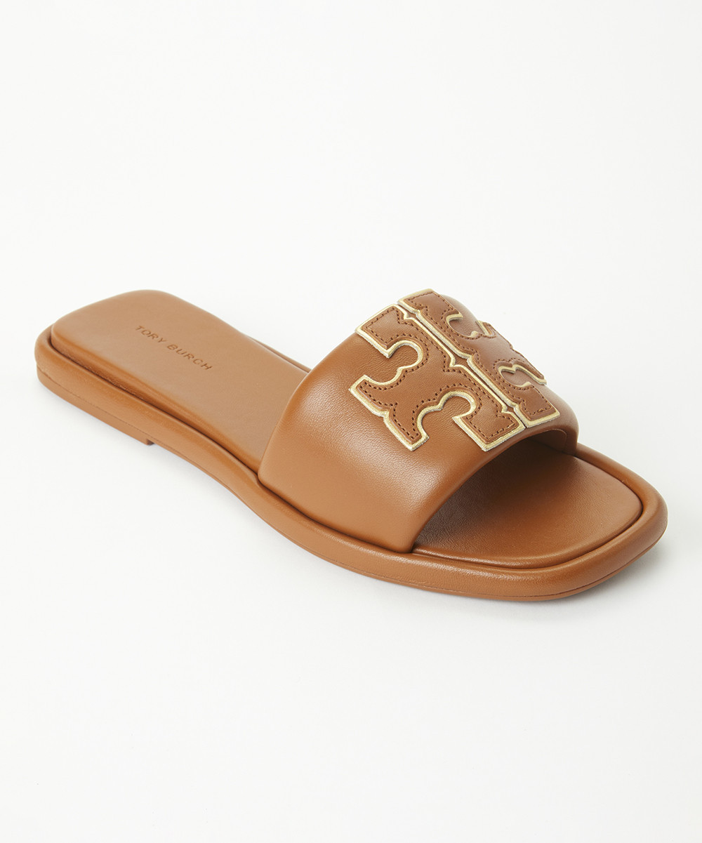 Tory Burch Women's Sandals BOURBON - Bourbon Miele & Gold Double T Leather Slide - Women | Zulily