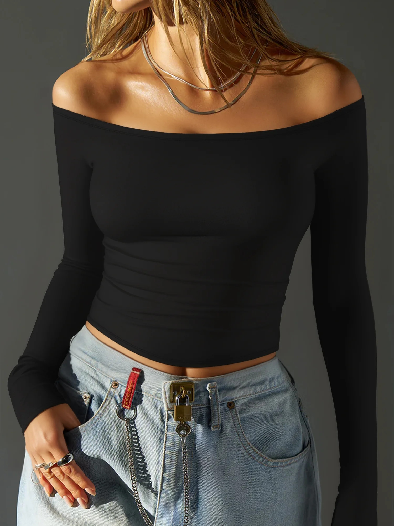 MOYIKO Off The Shoulder Tops For Women Fitted Long Sleeve Shirts Elegant | Walmart (US)