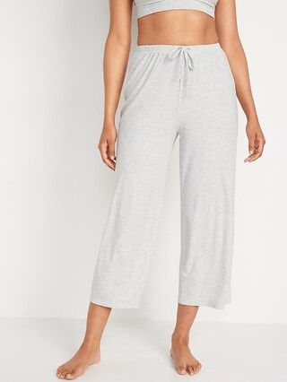 Sunday Sleep High-Waisted Cropped Rib-Knit Wide-Leg Lounge Pants for Women | Old Navy (US)
