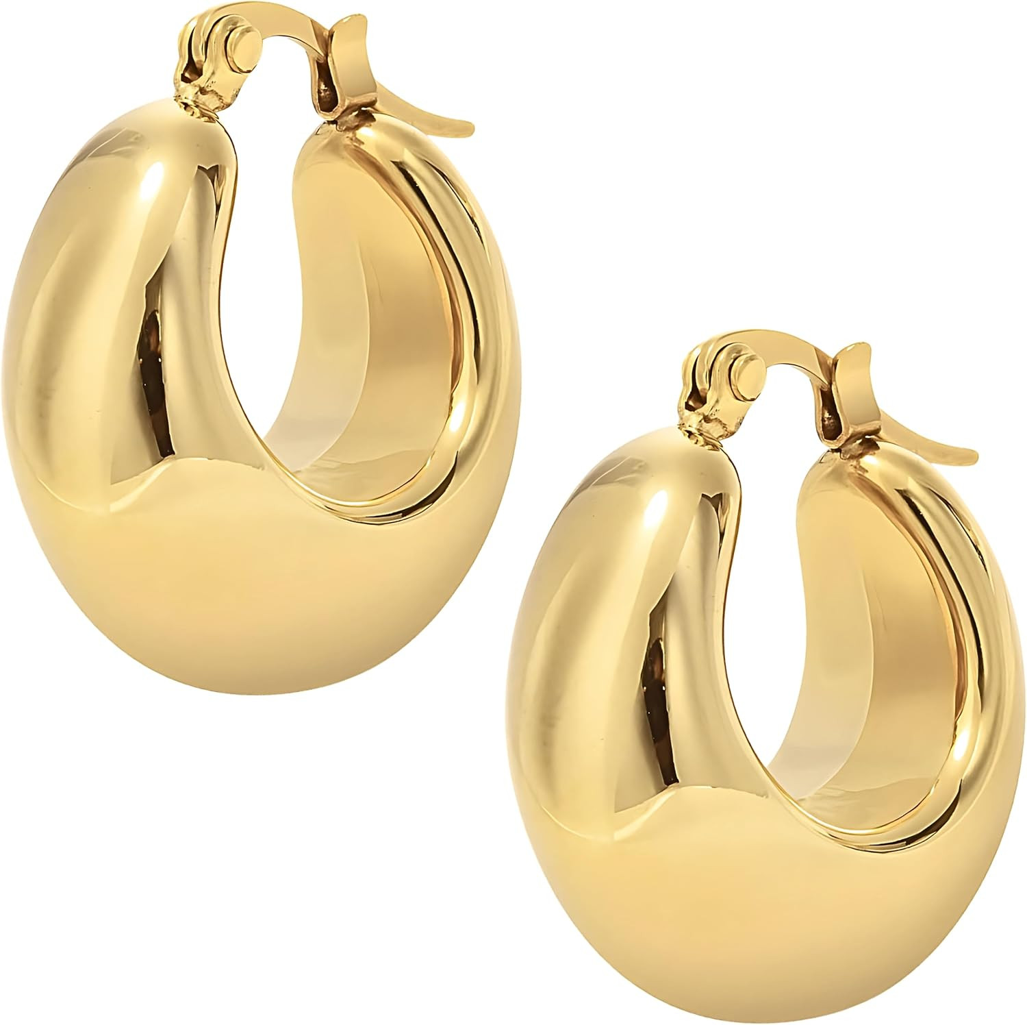 Chunky Gold Hoop Earrings for Women, Thick Stainless Steel Hoops, Hypoallergenic Gold Plated Huggie Hoop Earrings | Amazon (US)