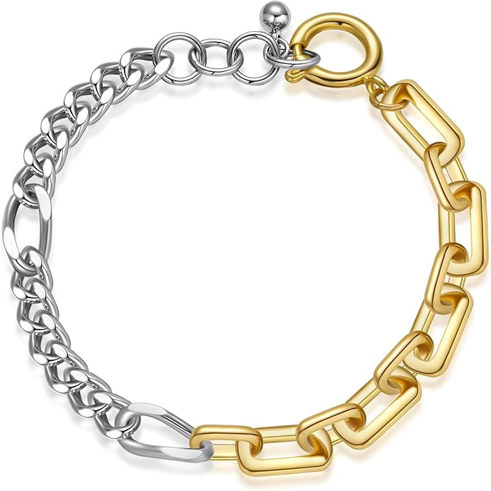 WOWORAMA Gold Cuban Link Bracelet for Women Men Unisex Thick Chunky Chain Bracelet Heart Coin Cha... | Amazon (US)