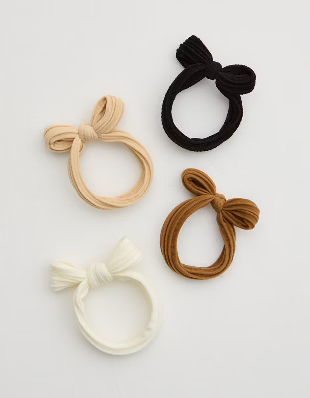 Aerie Wide Elastic Bow Hair Tie 4-Pack | American Eagle Outfitters (US & CA)