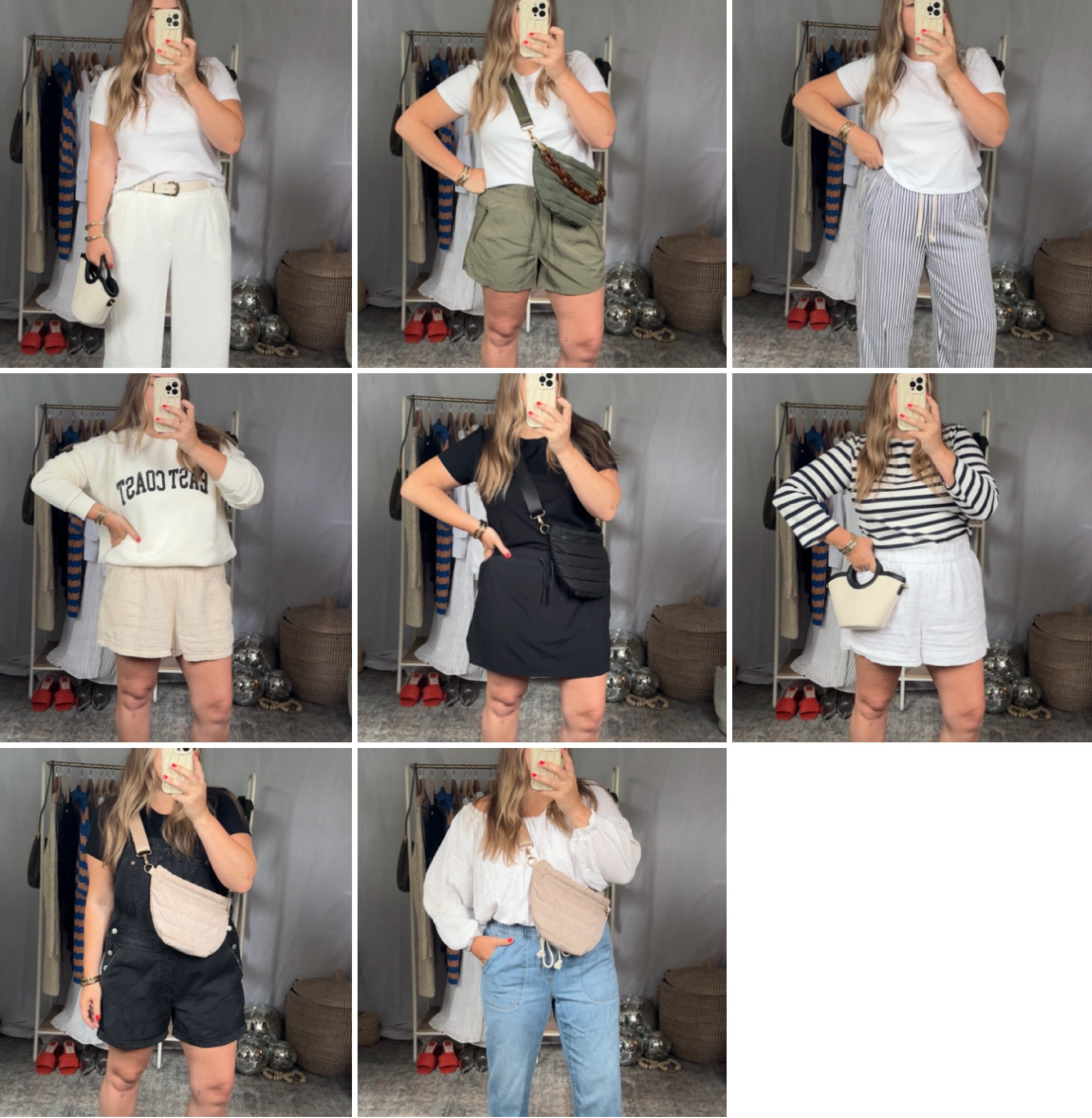 Amazon striped pants and trousers im in mediums

East coast sweatshirt- hazeltide.com

Sling bags hazeltide.com

Size up one in overalls 

Best $10 tees! 