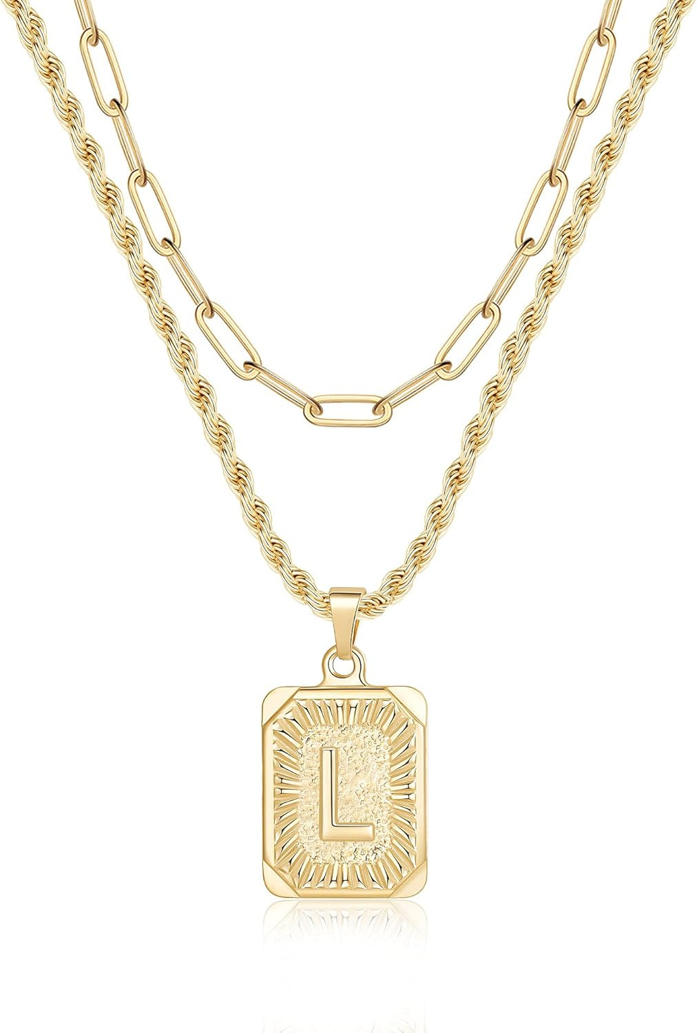 Gold Layered Initial Necklaces for Women, 14K Gold Plated Initial Pendant Necklaces Paperclip Lin... | Amazon (US)