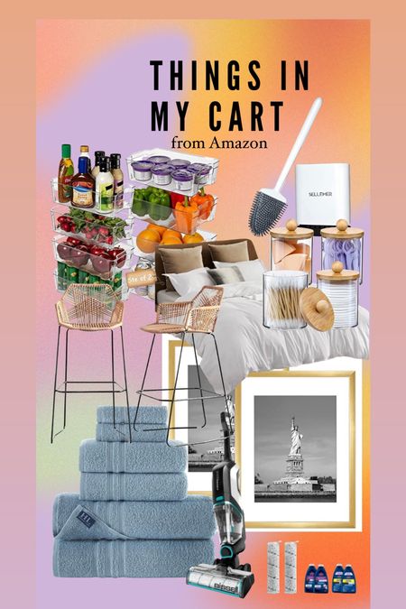 Home things in my cart from Amazon - towels, picture frames, toilet scrubber, storage, bar stools, organization, bed spread 

#LTKunder100 #LTKfamily #LTKhome