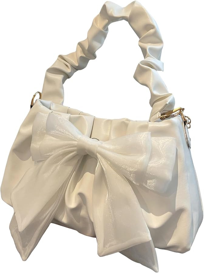 QWINEE Bow Shaped Square Bag Ruched Purse Handbags Ladies Shoulder Underarm Totes Bag Evening Bag... | Amazon (US)