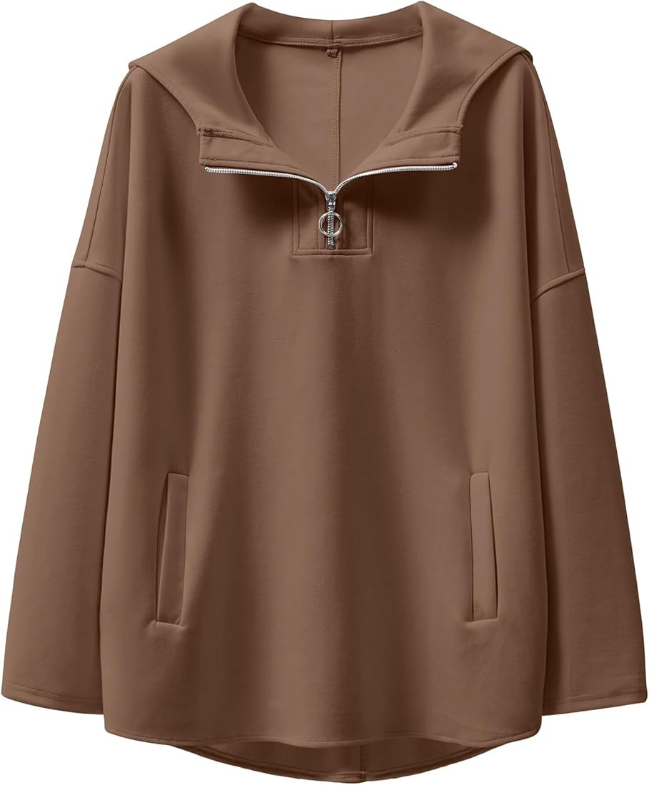 ANRABESS Womens Oversized Hoodie Quarter Zip Sweatshirts 2024 Fall Tunic Pullover Top Winter Tren... | Amazon (US)