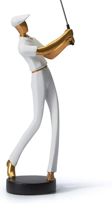 HAUCOZE Golf Figurine Statue Golfer Decoration Arts Home Decor Sculpture Polyresin White 9.6 inch | Amazon (US)