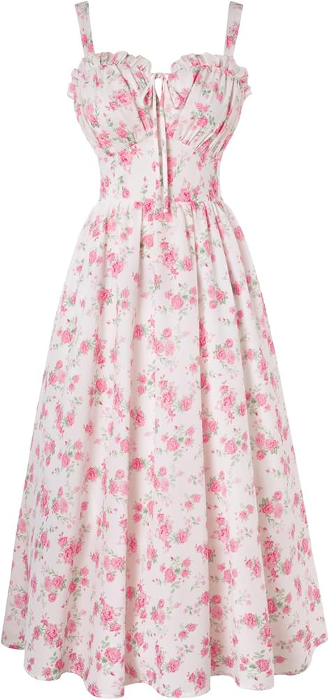 Summer Dresses for Women 2026 Floral Corset Dress Long Milkmaid Dress with Pocket | Amazon (US)