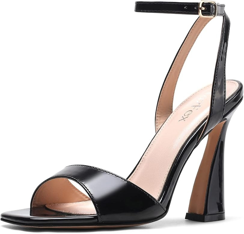 FazFex Womens Fashion Ankle Buckle Strap Heeled Sandals Comfortable Peep Toe Patent Leather Strap... | Amazon (US)