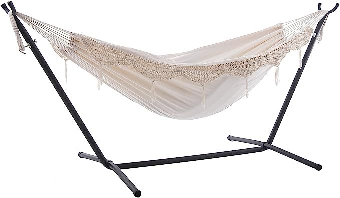 Vivere Double Hammock with Space Saving Steel Stand, Natural (450 lb Capacity - Premium Carry Bag... | Amazon (US)