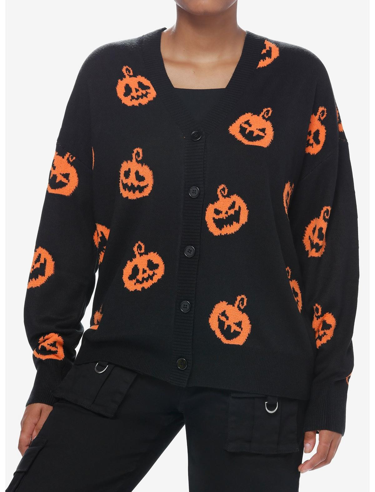 Social Collision Black & Orange Pumpkin Girls Cardigan | Hot Topic | Hot Topic