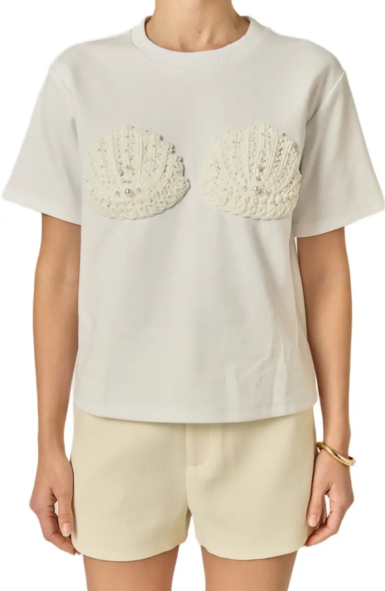 English Factory Faux Pearl Seashell Appliqué T-Shirt | Nordstrom | Nordstrom