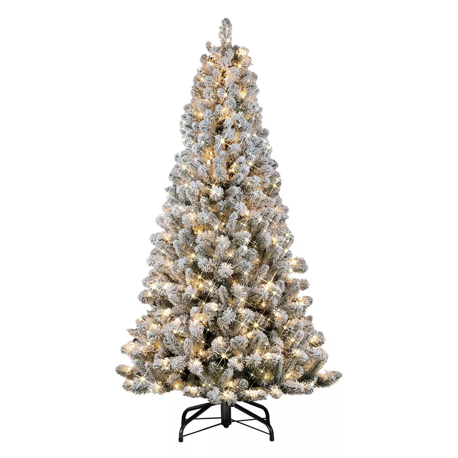 PULEO INTERNATIONAL 6.5' Pre-lit Flocked Virginia Pine Artificial Christmas Tree with 300 UL-Listed Clear Incandescent Lights, Green | Kohl's