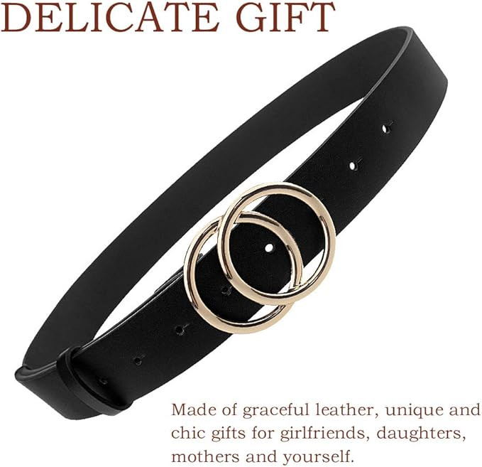 Women's PU Leather Belt Double O Ring Soft Faux Leather Waist Belt | Amazon (US)