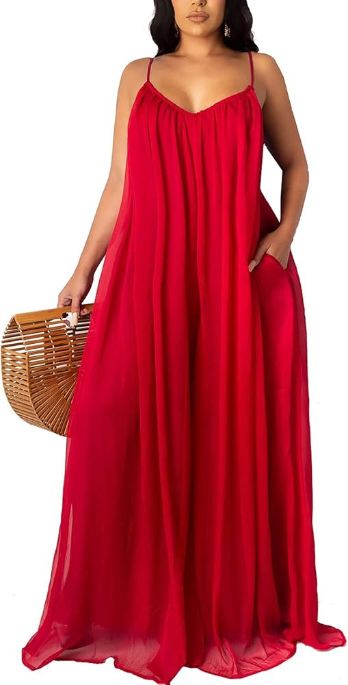 LightlyKiss Womens Long Flowy Chiffon Dresses Sexy Backless Summer Maxi Sundress | Amazon (US)