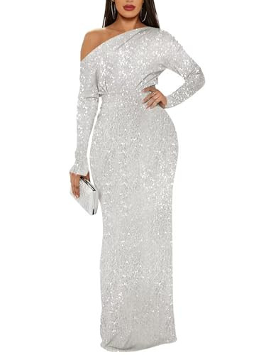 Eightale White Sequin Prom Dress for Women Long Sleeve Mermaid Sparkly Off The Shoulder Formal Evening Party Gowns for Curvy Women 2026 Plus Size 30 | Amazon (US)