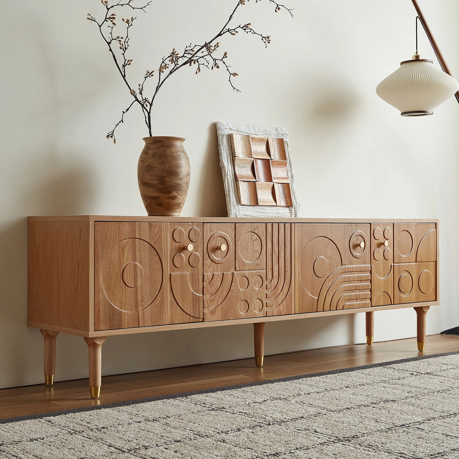 Medieval Modern Carved Entertainment Center TV Cabinet - Features four storage cabinets, accommod... | Wayfair North America