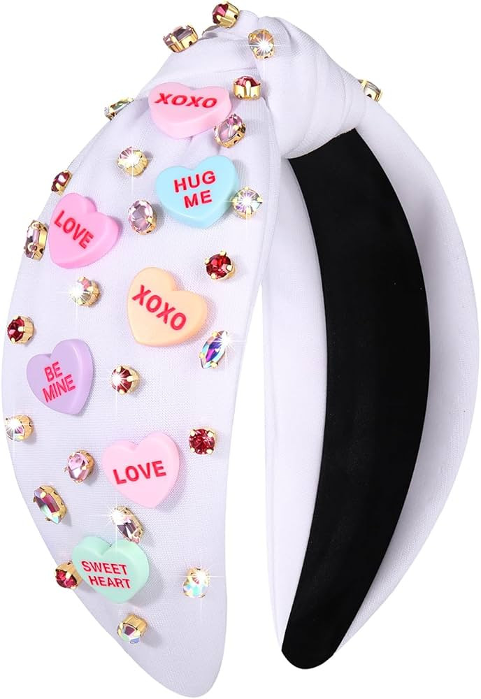 NVENF Valentine’s Day Headband for Women Love Heart Headband Jeweled Crystal Rhinestone Knotted... | Amazon (US)