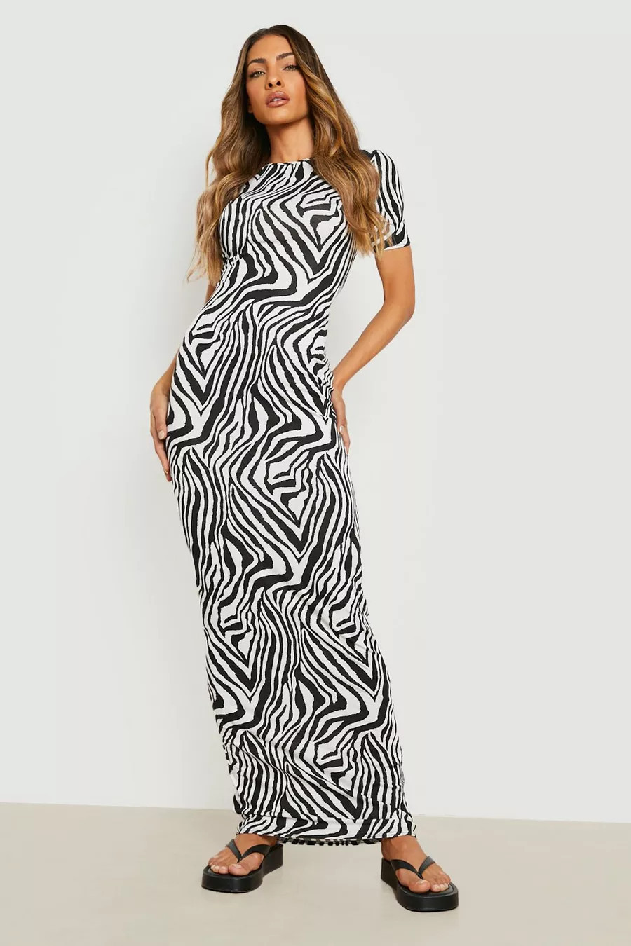 Zebra Cap Sleeve Maxi Dress | Boohoo.com (US & CA)