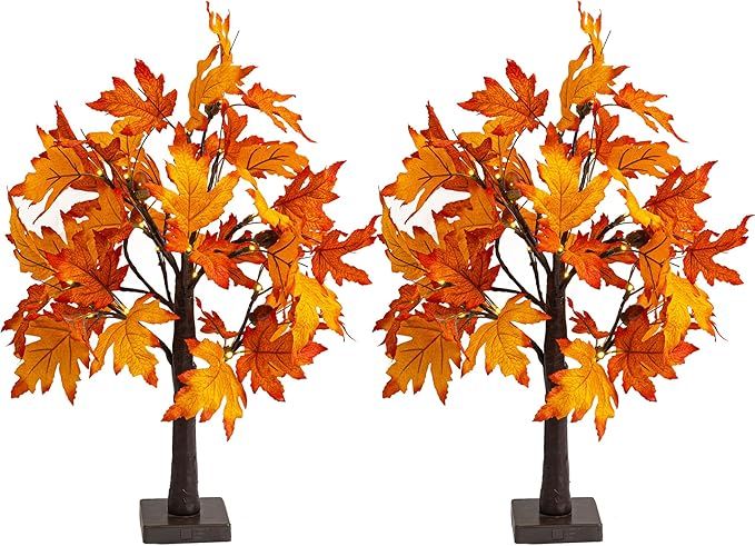 Dazzle Bright 2 Pack 24 Inch Lighted Thanksgiving Fall Maple Tree Decor, 24 LED Battery Operated ... | Amazon (US)