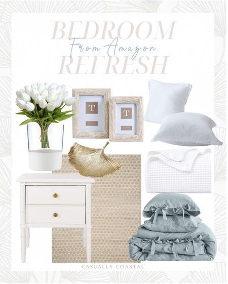 If you're looking to do an easy summer bedroom refresh, start by adding new sheets, a rug, or simple accessories! 
- 
Amazon bedding, Amazon bedroom decor, Amazon rug, coastal bedroom decor, primary bedroom decor, master bedroom decor, coastal rug, bedroom rug, amazon rugs, natural fiber rug, amazon duvet cover, linen duvet cover set, amazon sheet set, amazon sheets, amazon pillow shams, linen euro shams, tencel sheets, trinket dish, jewelry dish, white bamboo nightstand, amazon nightstand decor, amazon bed blanket, waffle blanket, gauze blanket, woven photo frame set, dipped vase, faux hydrangea, bedroom makeover, nightstands with drawers, white nightstands, amazon nightstands, 8x10 rugs, 5x7 rugs, 9x12 rugs, summer bedding, summer blankets, bedroom rugs, amazon duvet cover

#LTKFindsUnder50 #LTKHome #LTKFindsUnder100
