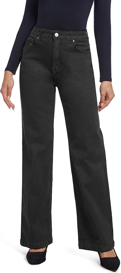 Women's Jeans Straight Leg Casual High Waisted Stretch Trendy Black Pull On Jeans for Women | Amazon (US)
