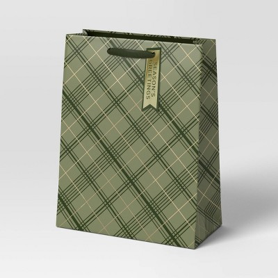 Diagonal Plaid Large Vogue Christmas Gift Bag Green - Wondershop™ | Target