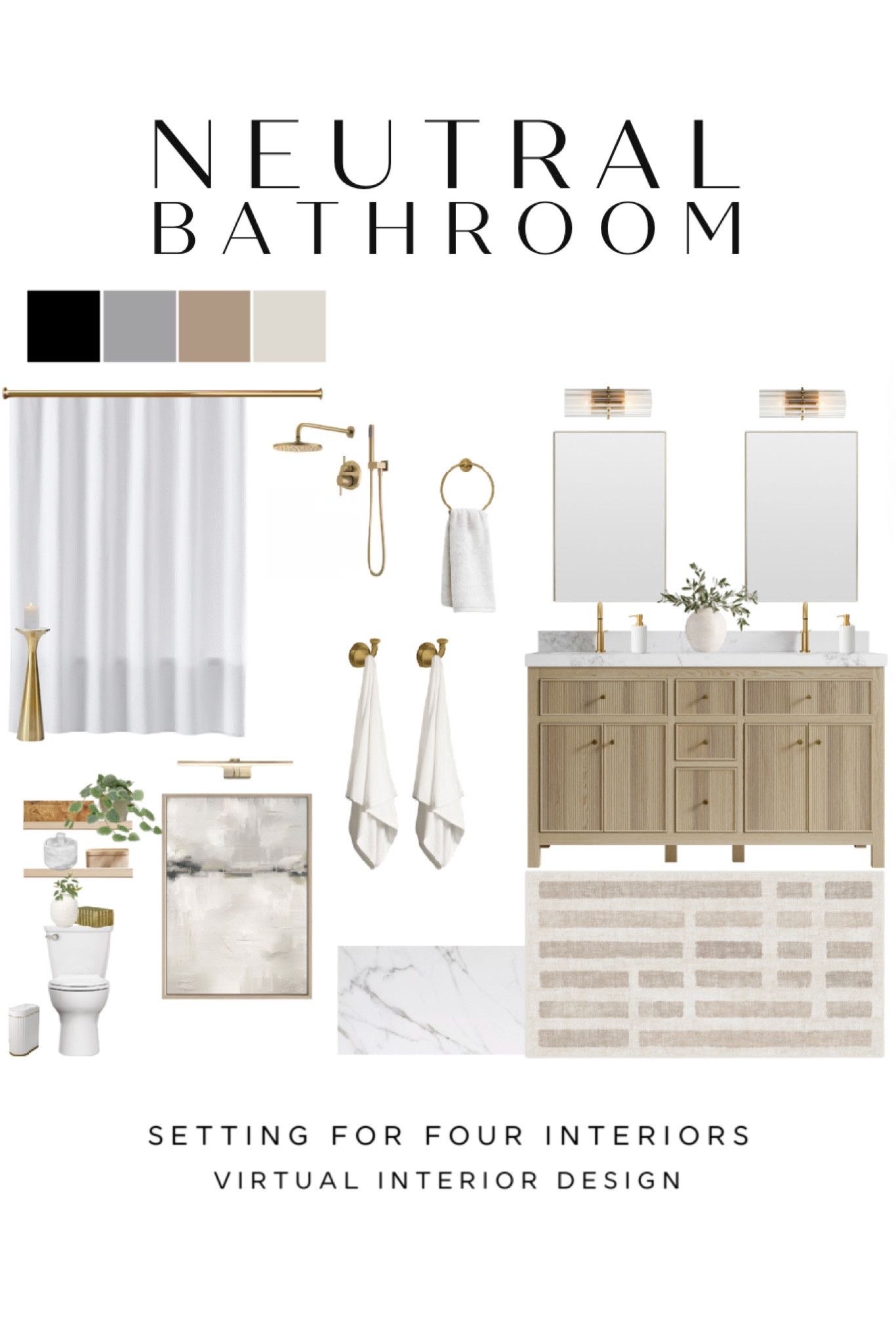 Neutral bathroom design and decor ideas.

Organic modern, transitional, natural, bathroom decor, marble, wood, white oak, vanity, tile, shower, washable rug, shelves, storage, bathroom mirror, bathroom sconce lights, brass, shower fixtures, wall art, McGee, Amazon, Target, white, beige, black

#LTKHome #LTKFindsUnder50 #LTKSaleAlert