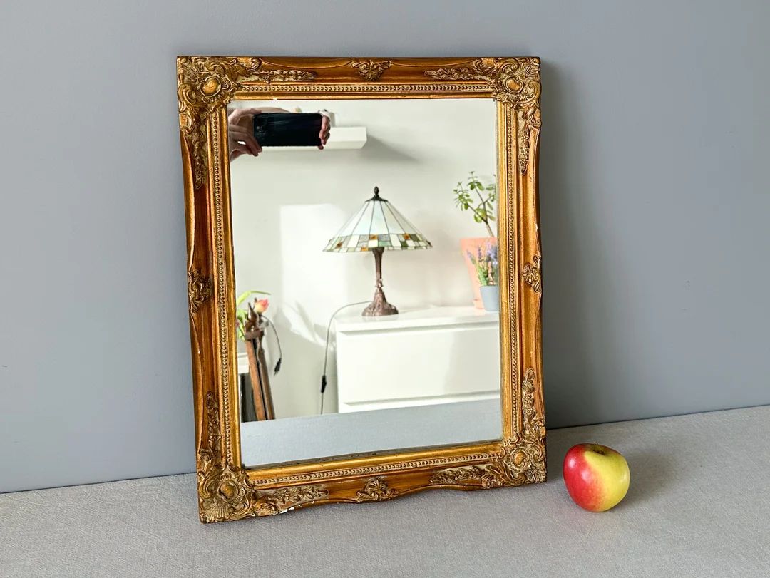 Vintage Framed Mirror, Vintage Gilded Frame Mirror, Wall Hanging Gold Mirror, Ornate Mirror, 19" ... | Etsy (US)