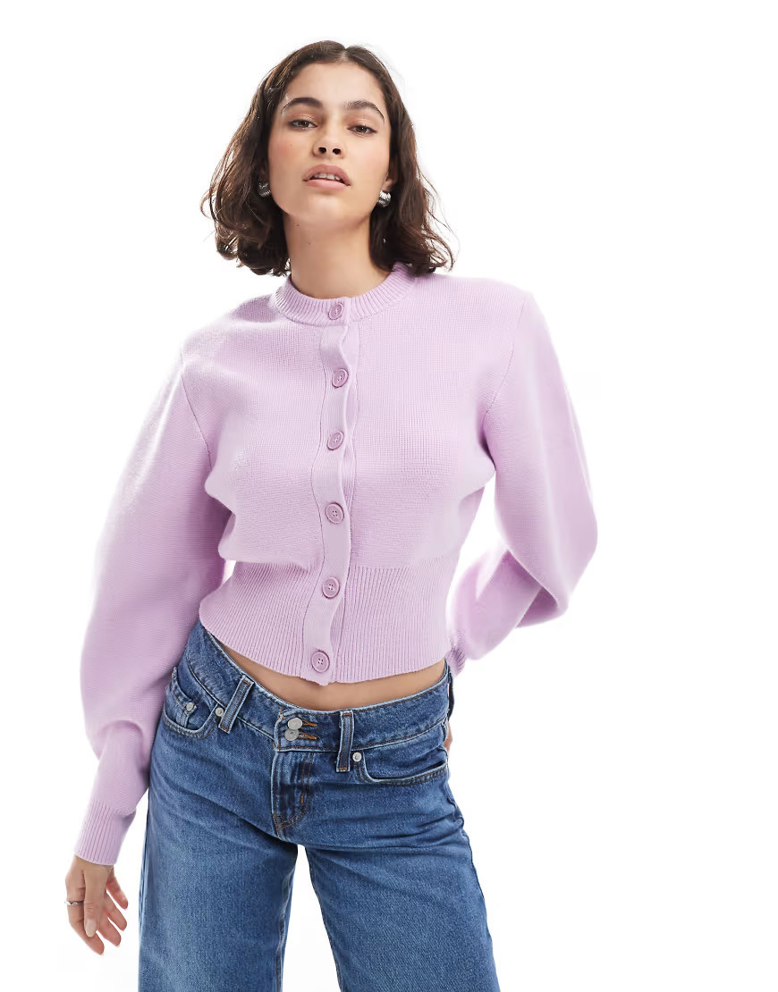 ASOS DESIGN shoulder pad structured cardigan in lilac-Purple | ASOS (Global)