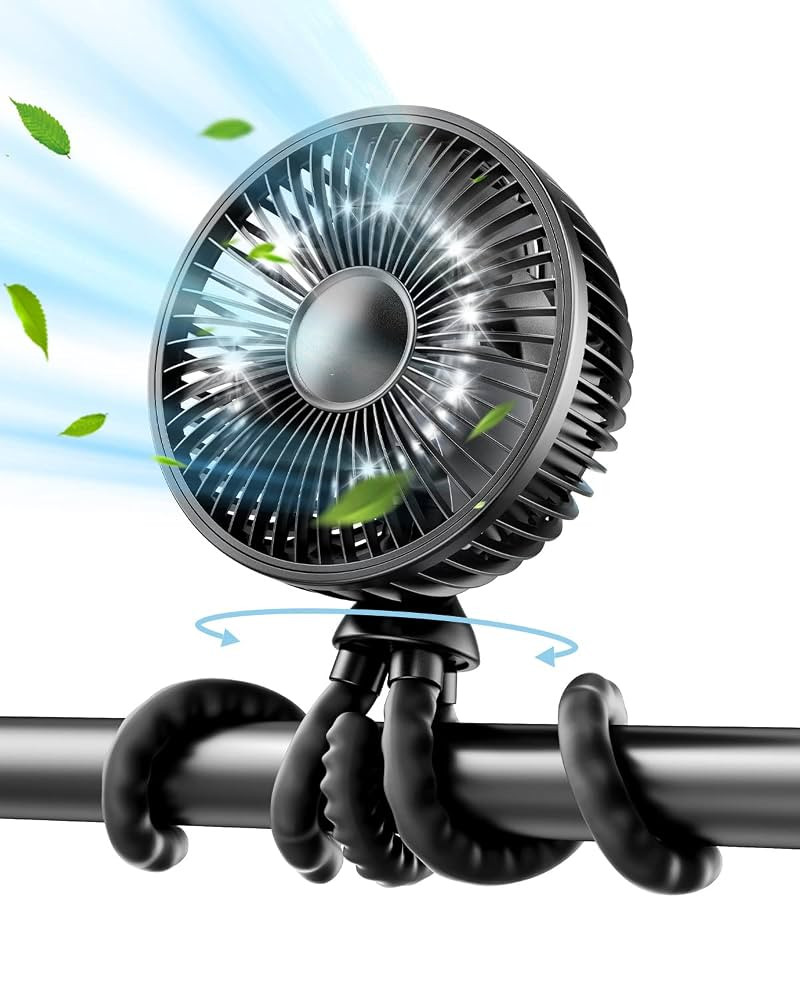 Gaiatop Baby Stroller Fan, 4000mAh Oscillating Mini Portable Fan with Light, 4 Speeds Battery Ope... | Amazon (US)
