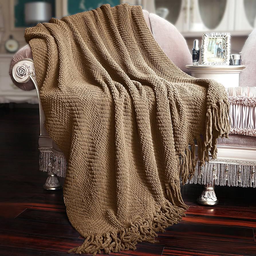 Home Soft Things Brown Throw Blanket Knitted Tweed Throw 50'' x 60'', Amphora, Super Soft Cozy Wa... | Amazon (US)