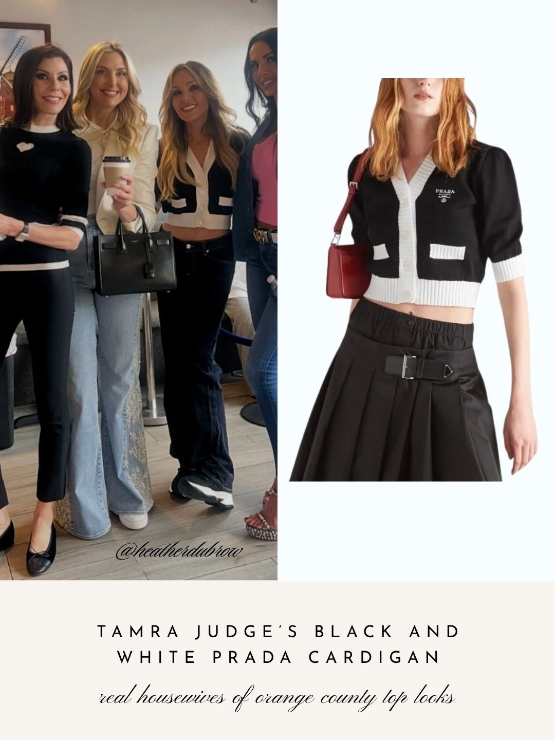 Tamra Judge’s Black and White Prada Cardigan 📸 = @heatherdubrow