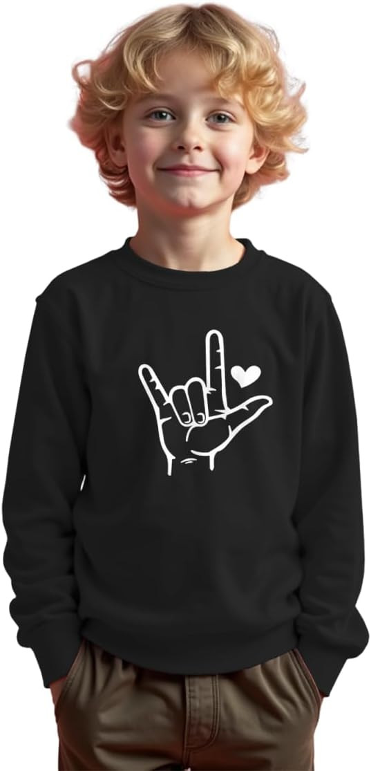 MODNTOGA Kid Boy Girl Valentines Crewneck Sweatshirt I Love You Sign Shirt Retro Heart Graphic Lo... | Amazon (US)