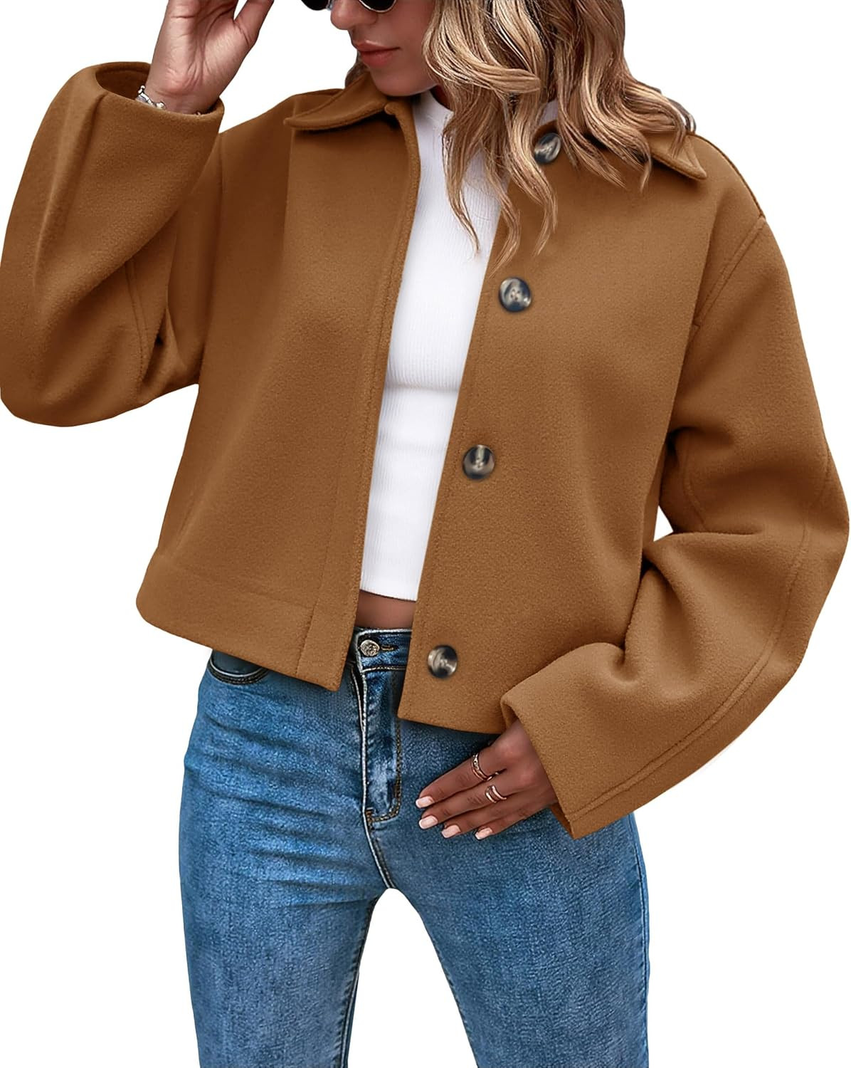 Cicy Bell Womens Cropped Pea Coat Button Down Fall Winter Short Outerwear | Amazon (US)