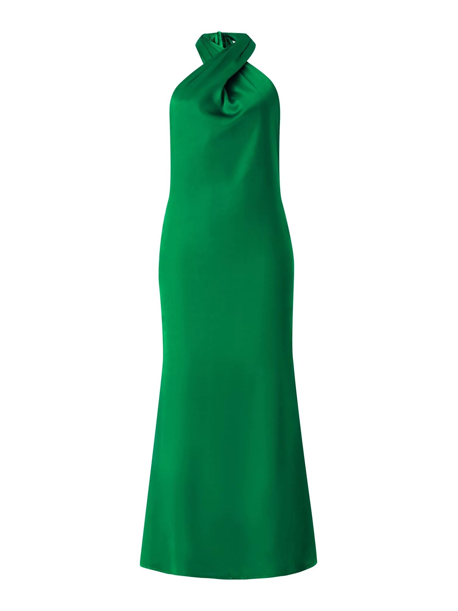 Sunisery Women Backless Ruched Maxi Dress Spaghetti Strap Satin Slip Dress Halter Neck Split Long... | Walmart (US)