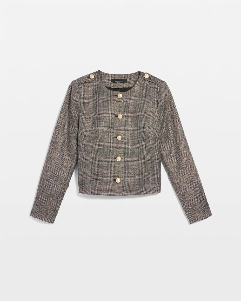 Metallic Plaid Cropped Jacket | White House Black Market